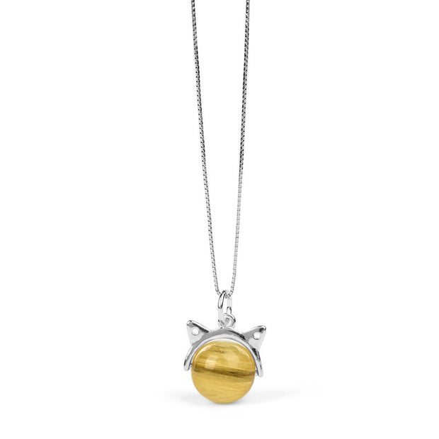 Buddha Stones 925 Sterling Silver Natural Golden Lepidolite Cat Prosperity Necklace Pendant - image 7