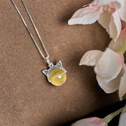 Buddha Stones 925 Sterling Silver Natural Golden Lepidolite Cat Prosperity Necklace Pendant - image 3