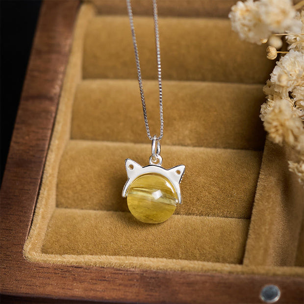 Buddha Stones 925 Sterling Silver Natural Golden Lepidolite Cat Prosperity Necklace Pendant - image 2