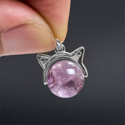 Buddha Stones 925 Sterling Silver Natural Rainbow Amethyst Cat Positive Necklace Pendant - image 6