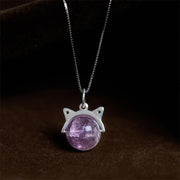 Buddha Stones 925 Sterling Silver Natural Rainbow Amethyst Cat Positive Necklace Pendant - 10mm+0.8mm Chain - image 1