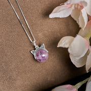 Buddha Stones 925 Sterling Silver Natural Rainbow Amethyst Cat Positive Necklace Pendant - image 3