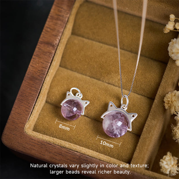Buddha Stones 925 Sterling Silver Natural Rainbow Amethyst Cat Positive Necklace Pendant - image 4