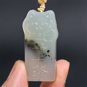 Buddha Stones Natural Xiuyan Jade Cat Rope Necklace Pendant - image 5