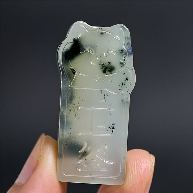 Buddha Stones Natural Xiuyan Jade Cat Rope Necklace Pendant - image 6