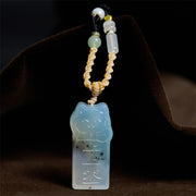 Buddha Stones Natural Xiuyan Jade Cat Rope Necklace Pendant - Xiuyan Jade Cat - image 1
