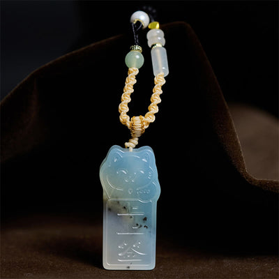 Buddha Stones Natural Xiuyan Jade Cat Rope Necklace Pendant - Xiuyan Jade Cat - image 1