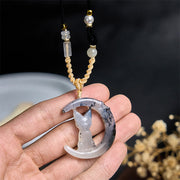 Buddha Stones Natural Xiuyan Jade Crescent Moon Cat Balance Necklace Pendant - image 4
