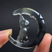 Buddha Stones Natural Xiuyan Jade Crescent Moon Cat Balance Necklace Pendant - image 5