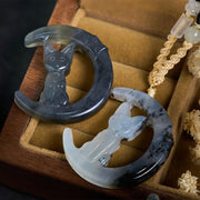 Buddha Stones Natural Xiuyan Jade Crescent Moon Cat Balance Necklace Pendant - image 3