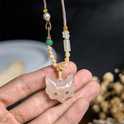 Buddha Stones Fox Mask White Agate Protection Necklace Pendant - image 5
