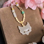 Buddha Stones Fox Mask White Agate Protection Necklace Pendant - image 3