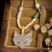 Buddha Stones Fox Mask White Agate Protection Necklace Pendant - image 2