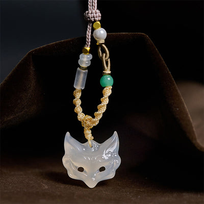 Buddha Stones Fox Mask White Agate Protection Necklace Pendant - Fox Mask(26*24mm) - image 1