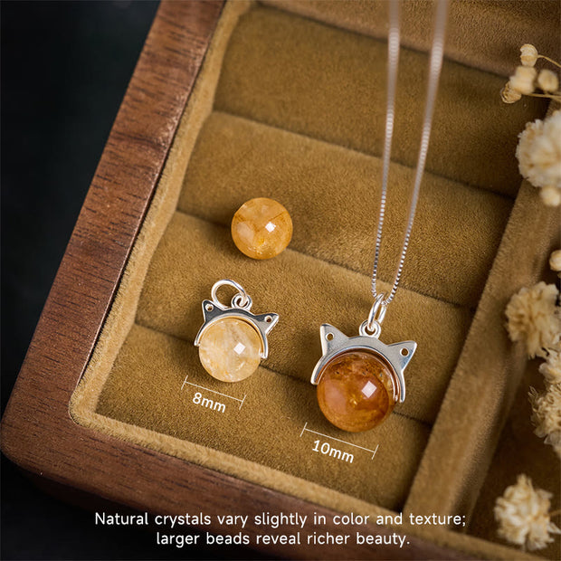 Buddha Stones 925 Sterling Silver Natural Inclusion Quartz Yellow Flower Quartz Cat Wealth Necklace Pendant - image 3