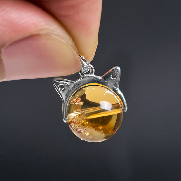 Buddha Stones 925 Sterling Silver Natural Citrine Cat Prosperity Necklace Pendant - image 5