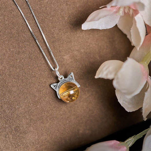 Buddha Stones 925 Sterling Silver Natural Citrine Cat Prosperity Necklace Pendant - image 2