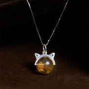 Buddha Stones 925 Sterling Silver Natural Citrine Cat Prosperity Necklace Pendant - 10mm+0.8mm Chain - image 0