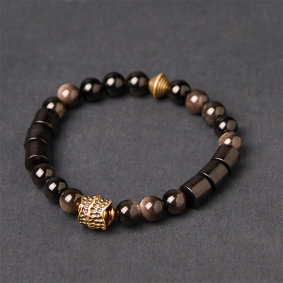 FREE Today: Protection and Communication Silver Sheen Obsidian Ebony Bracelet - Silver Sheen Obsidian & Ebony Wood(Wrist Circumference: 18-20cm) - image 0
