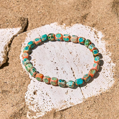 Buddha Stonesnatural Colorful Emperor Stone Oval Square Beads Anti-stress Bracelet - Orange Emperor Stone(Wrist Circumference: 15-17cm) - image 0