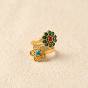 FREE Today: Healing and Wealth Double Petals Copper Dripping Turquoise Ring - image 3