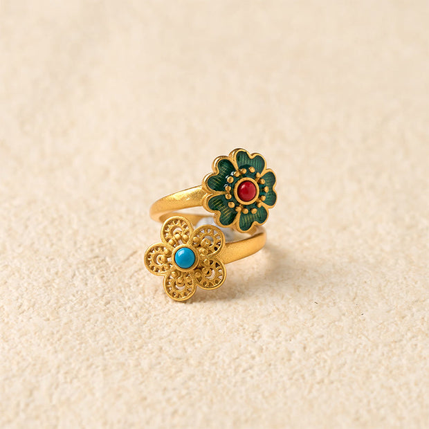 FREE Today: Healing and Wealth Double Petals Copper Dripping Turquoise Ring - image 3