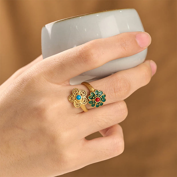 FREE Today: Healing and Wealth Double Petals Copper Dripping Turquoise Ring - image 4