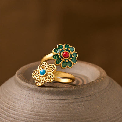 FREE Today: Healing and Wealth Double Petals Copper Dripping Turquoise Ring - Copper Petals - image 0