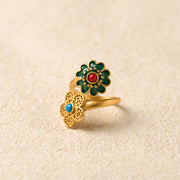 FREE Today: Healing and Wealth Double Petals Copper Dripping Turquoise Ring - image 2