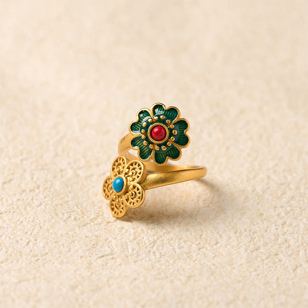 FREE Today: Healing and Wealth Double Petals Copper Dripping Turquoise Ring - image 2