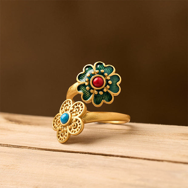 FREE Today: Healing and Wealth Double Petals Copper Dripping Turquoise Ring - image 1