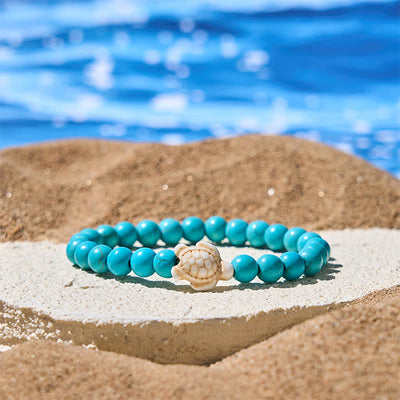 Buddha Stones Natural Stone Sea Turtle Turquoise Crackle Agate Wisdom Bracelet - Turquoise(Wrist Circumference: 15-18cm) - image 0
