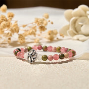 Buddha Stones Rhodonite Unakite Beads Lotus Healing Bracelet - image 4