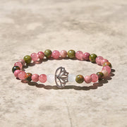 Buddha Stones Rhodonite Unakite Beads Lotus Healing Bracelet - image 3
