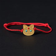 Buddha Stones 925 Sterling Silver Cat Red String Bracelet - 14-18cm - image 0