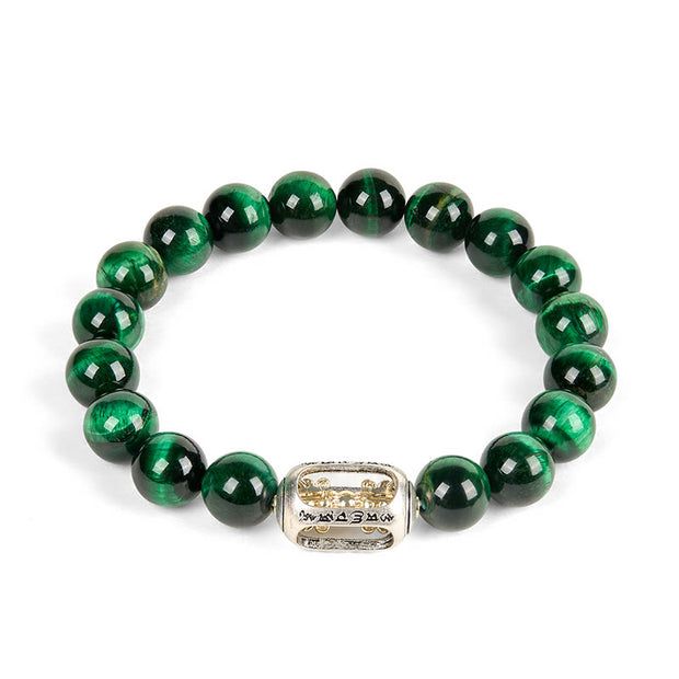 Buddha Stones Natural Green Tiger Eye Om Mani Padme Hum Positive Strength Bracelet - image 4