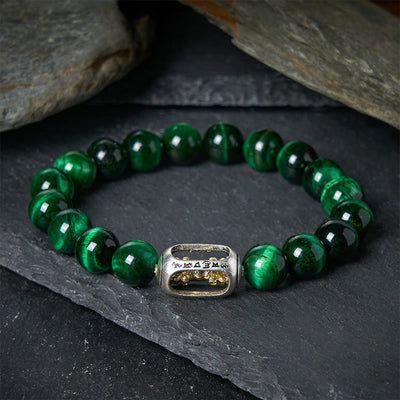 Buddha Stones Natural Green Tiger Eye Om Mani Padme Hum Positive Strength Bracelet - 20cm - image 0