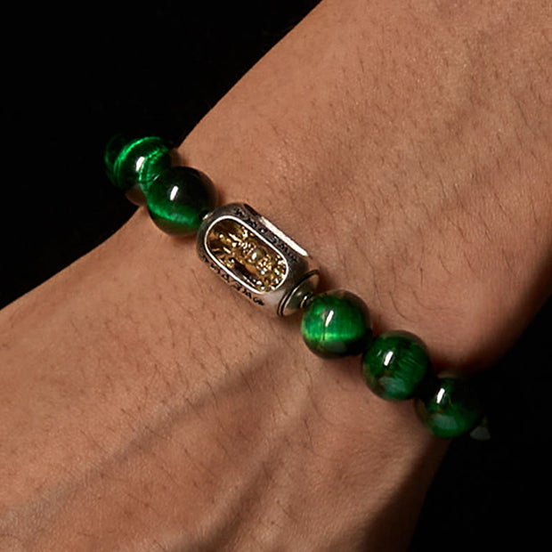 Buddha Stones Natural Green Tiger Eye Om Mani Padme Hum Positive Strength Bracelet - image 2