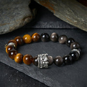 Buddha Stones Tiger Eye Silver Sheen Obsidian Om Mani Padme Hum Horse PiXiu Beast Courage Bracelet - image 1