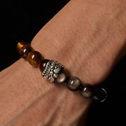 Buddha Stones Tiger Eye Silver Sheen Obsidian Om Mani Padme Hum Horse PiXiu Beast Courage Bracelet - image 5