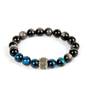 Buddha Stones Natural Silver Sheen Obsidian Blue Tiger Eye Om Mani Padme Hum Communication Bracelet - image 4