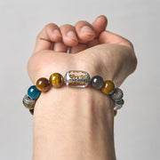 Buddha Stones Silver Sheen Obsidian Tiger Eye Om Mani Padme Hum Three-Faced Buddha Positive Bracelet - image 4