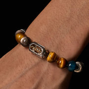 Buddha Stones Silver Sheen Obsidian Tiger Eye Om Mani Padme Hum Three-Faced Buddha Positive Bracelet - image 3