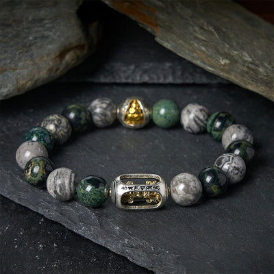 Buddha Stones Natural Grey Jasper Kambamba Jasper Om Mani Padme Hum Formless Buddha Healing Bracelet - 20cm - image 0
