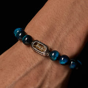 Buddha Stones Natural Blue Tiger Eye Om Mani Padme Hum Strength Bracelet - image 2