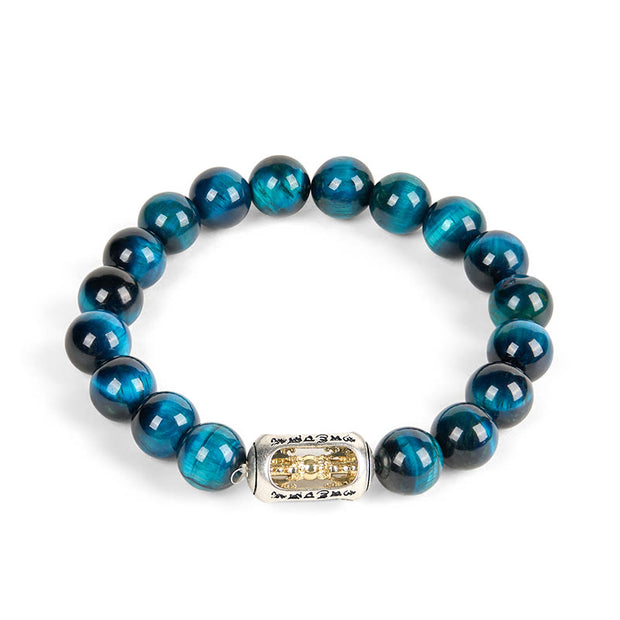 Buddha Stones Natural Blue Tiger Eye Om Mani Padme Hum Strength Bracelet - image 4