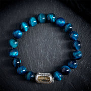 Buddha Stones Natural Blue Tiger Eye Om Mani Padme Hum Strength Bracelet - image 1
