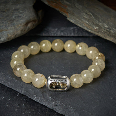 Buddha Stones Natural Citrine Om Mani Padme Hum Prosperity Bracelet - 20cm - image 0