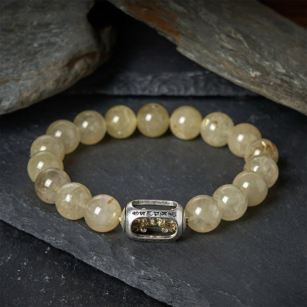 Buddha Stones Natural Citrine Om Mani Padme Hum Prosperity Bracelet - 20cm - image 0