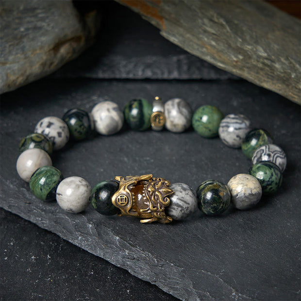 Buddha Stones Natural Grey Jasper Kambamba Jasper Citrine Horse Zodiac PiXiu Protection Bracelet - image 1